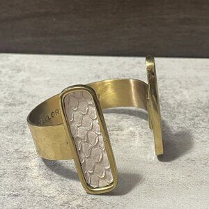 Taylor and Tessier White Snakeskin Gold Tone Open Front Cuff Bracelet S/M